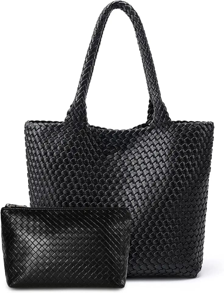 MELOLILA Woven Leather Handbag - Large Tote Bag for Women - Fashion Vegan Leather Tote