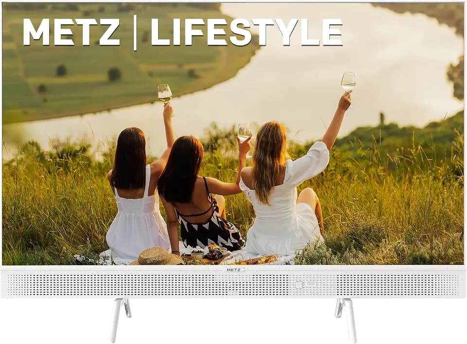 Metz Portable Smart TV 32 Zoll (80 cm), QLED, Google Television HDR 10, leistungsstarke Lautsprecher, DBX TV, Dolby Audio, Chromecast, Sprachsteuerung, Google Assistant Tuner Power-C (32MQE7100 Weiß)