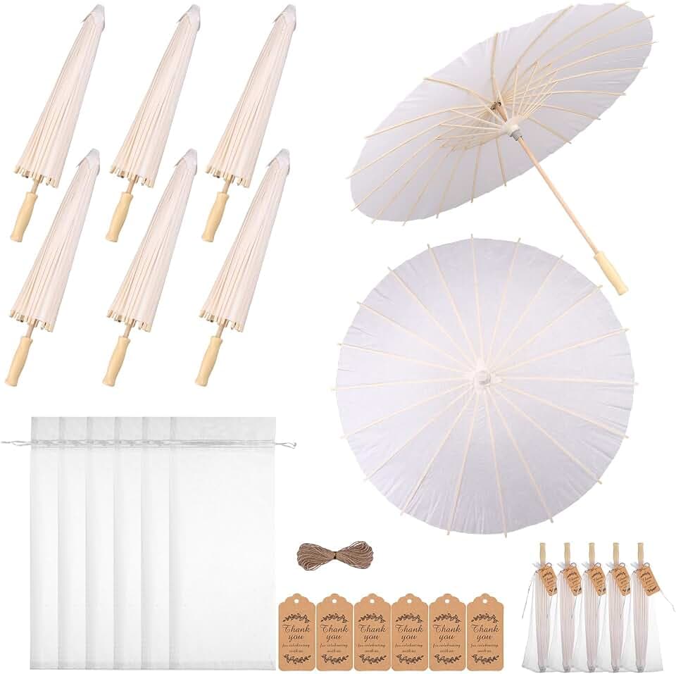 60cm Wedding Paper Parasol Umbrellas Set Thank You Cards White Drawstring Bag Favors Chinese Japanese Umbrella DIY Oiled Paper Painting Parasol for Photography Props Bridal Decor