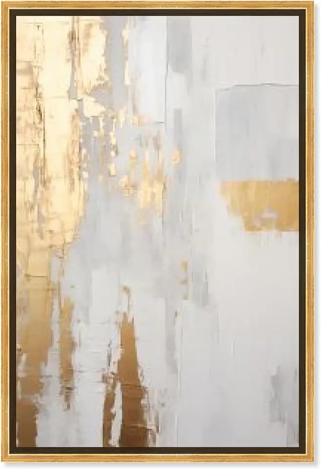 Art Remedy Glory of Gold Canvas Elegant White and Gold Art, Gold Frame, 10" x 15"