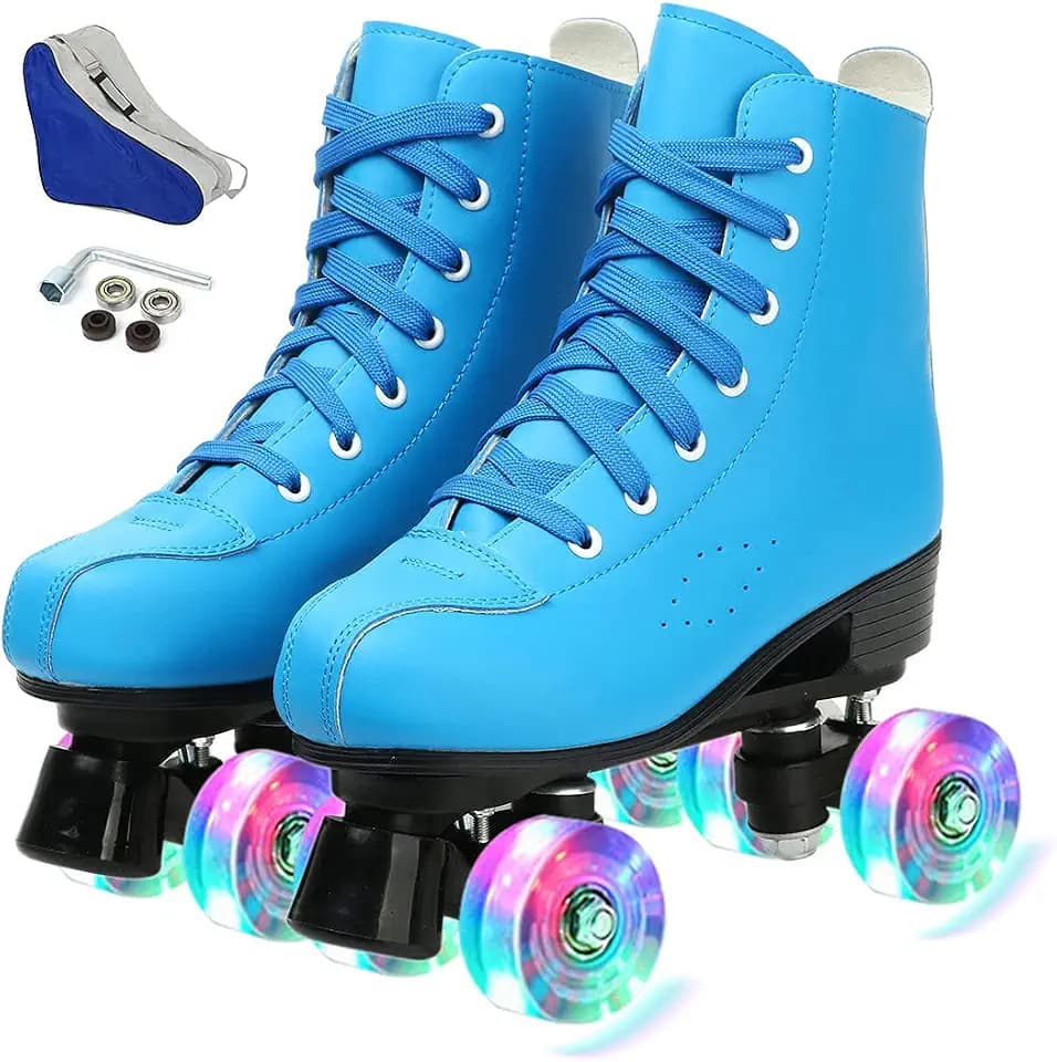 Silvertree Women's Roller Skates PU Leather High-top Roller Skate Four-Wheel Roller Skate Shiny Roller Skates with Carry Bag for Girls