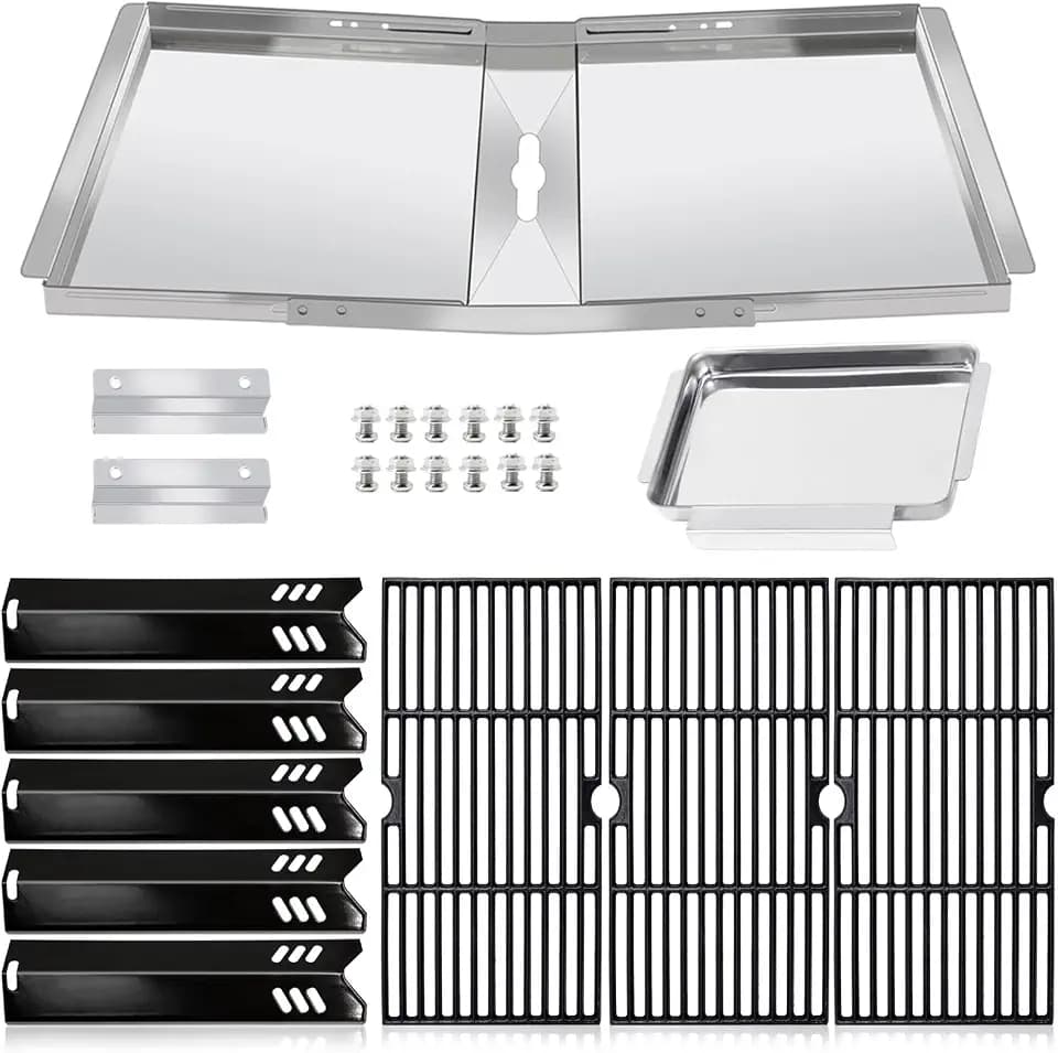 Grill Replacement Parts for Dyna Glo DGF510SBP DGF510SSP, Adjustable 24''-30'' Grease Tray Drip Pan, Grates, Heat Shield for Backyard Grill BY13-101-001-13 GBC1460W, BHG Grill Parts BH13-101-099-01.