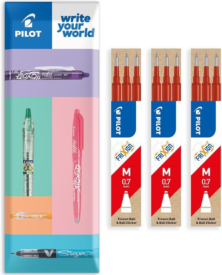 Pilot Frixion Nachfüllpackung, radierbar, mittlere Strichstärke 0,7 mm, 9 Stück, 3 Packungen in Kissenverpackung (Rot)