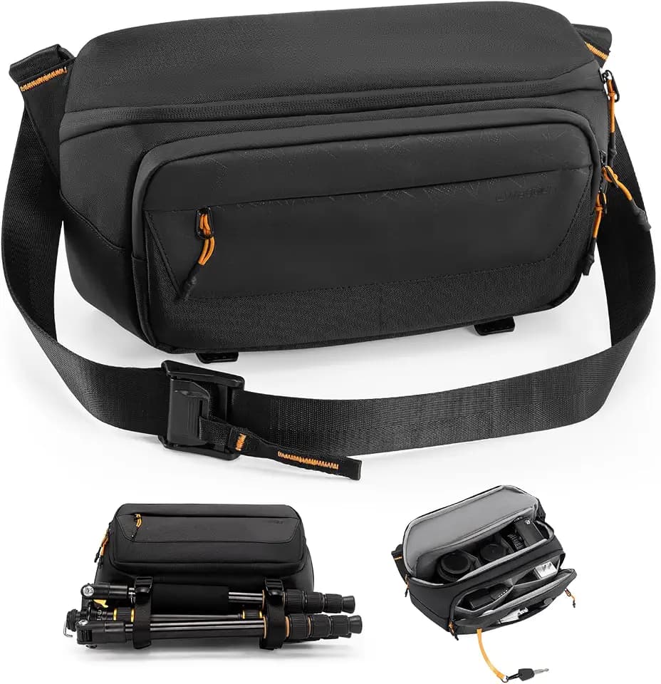 Cwatcun Camera Sling Bag, DSLR Compact Camera Shoulder Bag Crossbody with Tripod Strap, Photography Bag Case Purse for Canon Nikon Sony Fuji DSLR/SLR/Mirrorless Cameras