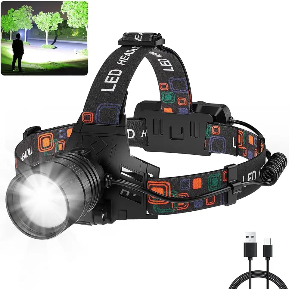 SKNSL Rechargeable Headlamp, 99000 Lumens Super Bright LED Head Lamp with 3 Modes, 90° Adjustable Head Lights for Forehead, 45H Long Runtime & IPX6 Waterproof HeadLamps for Camping Hunting Hiking