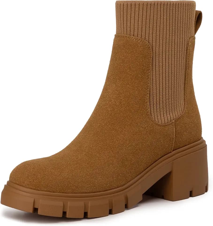 Athlefit Women's Chunky Platform Chelsea Ankle Boots