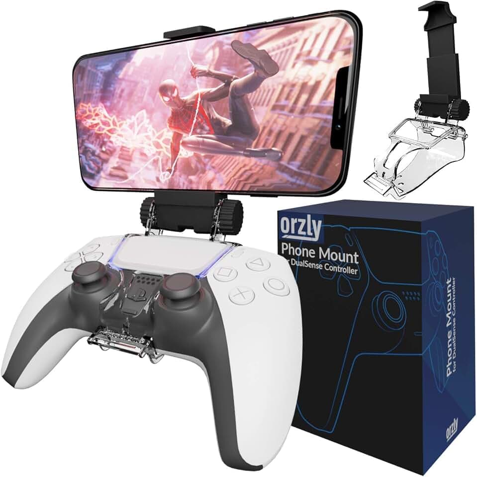 Orzly Mobile Gaming Clip für PS5 DualSense Controller - Einstellbarer Ausstellungsstand/Klemme Telefonhalterung Kompatibel mit PlayStation 5 Dualsense Controller