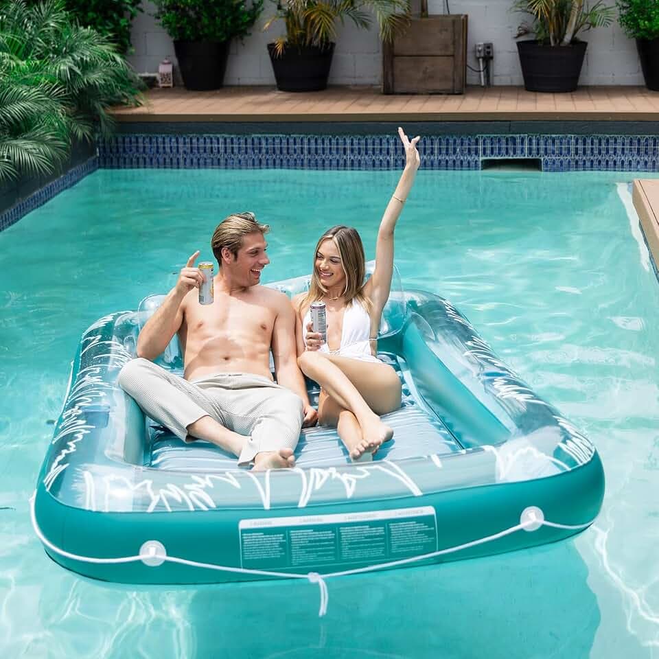 2025 Upgrade 73"*46" Inflatable Tanning Pool Lounger Float for Adults - Blow up Pool & Lake floaties Sunbathing Tub with Pillow and Drink Holders for Backyard Beach Summer Water Party