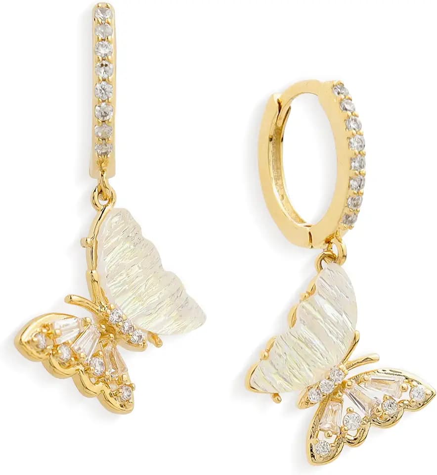 Sonateomber Gold Silver Small Hoop Dangle Earrings for Women, Trendy Dainty Rhinestone CZ Dangling Prom Wedding Leaf Flower Snowflake Butterfly Starfish Fashion Jewelry Gift