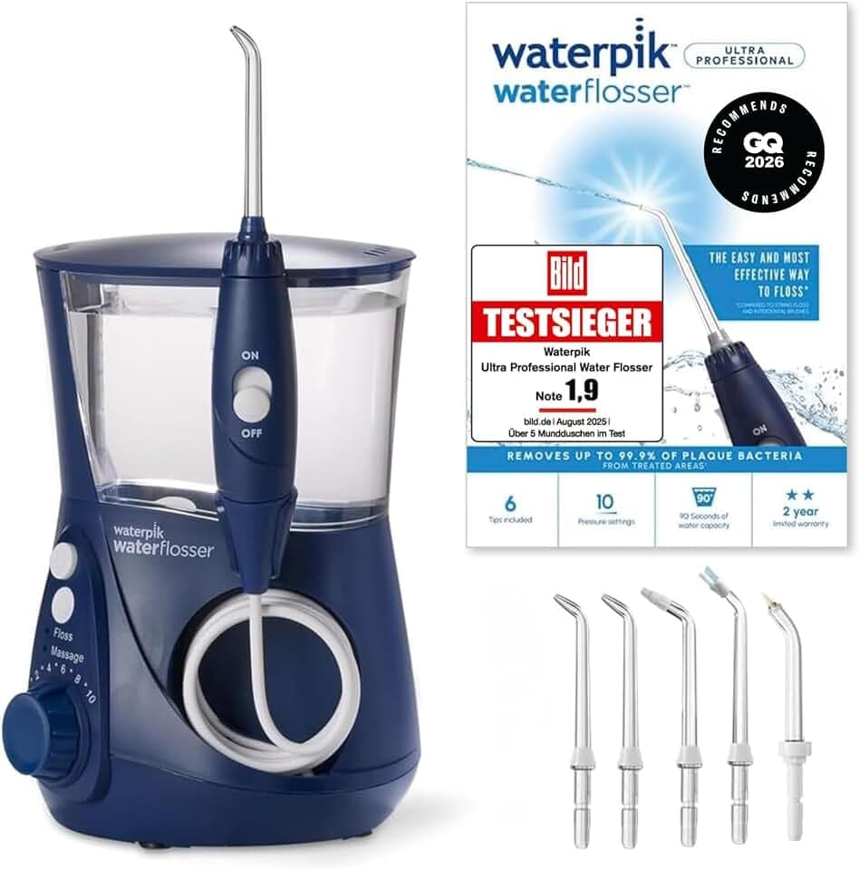 Waterpik Ultra Pro Munddusche, Mehrfach Testsieger 2026, 10 Druckstufen | Zahnzwischenreinigung, 2x effektiver als Zahnseide, 99,9% Plaque-Entfernung, 7 Aufsätze, Precision Pulse Technologie