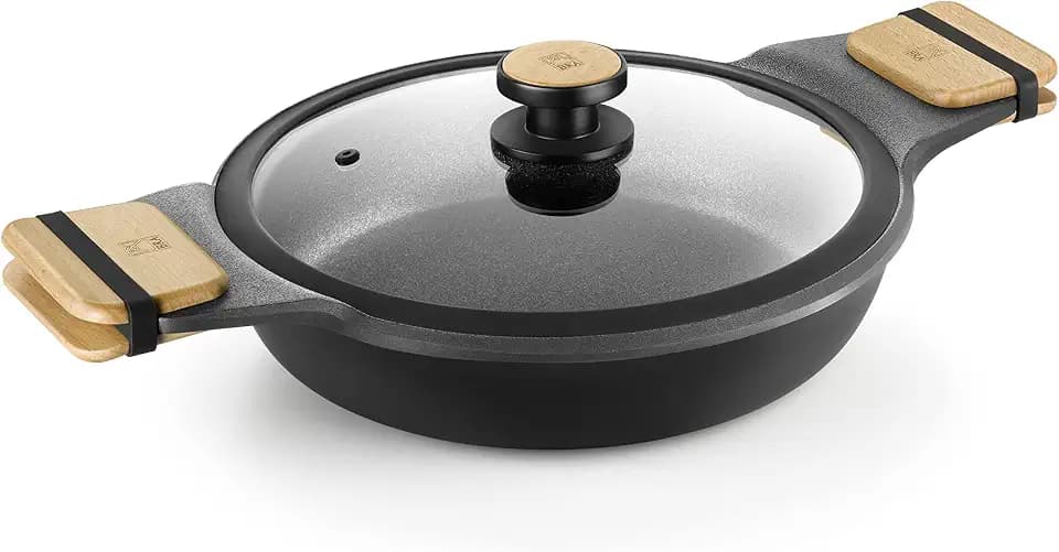 BRA Market | Niedriger Kochtopf 36 cm, Aluminiumguss mit Antihaftbeschichtung, PFOA-frei, für alle Herdarten einschließlich Induktion geeignet