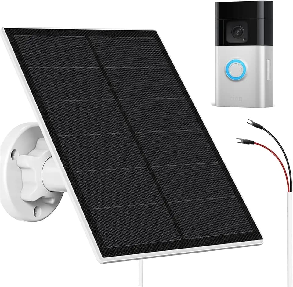 5W Solar Panel Charger Compatible with Ring Video Doorbell 3/3 Plus /4 Battery, Battery Video Doorbell Plus, IP65 Waterproof, 360° Adjustable Mount,10ft Charging Cable,
