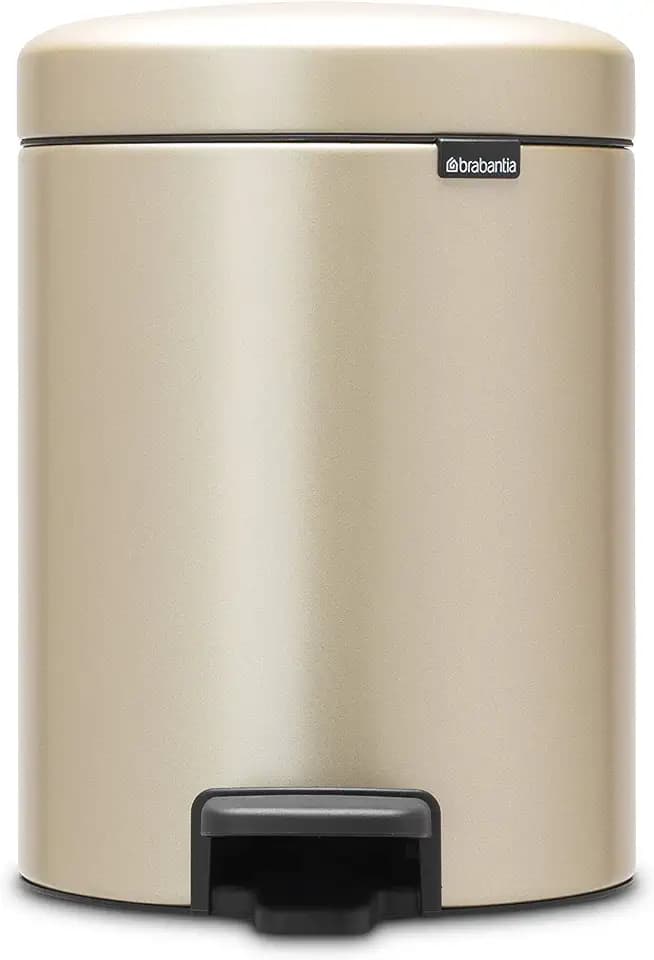 Brabantia Step-On XS Trash Can | Metallic Gold | 1.3 Gallon / 5L | Bathroom, Bedroom, Office Trash Can with Light Pedal Opening, Handle & Removable Inner Bucket | 8.1 x 10.7 x 11.5 | + Trash Bags
