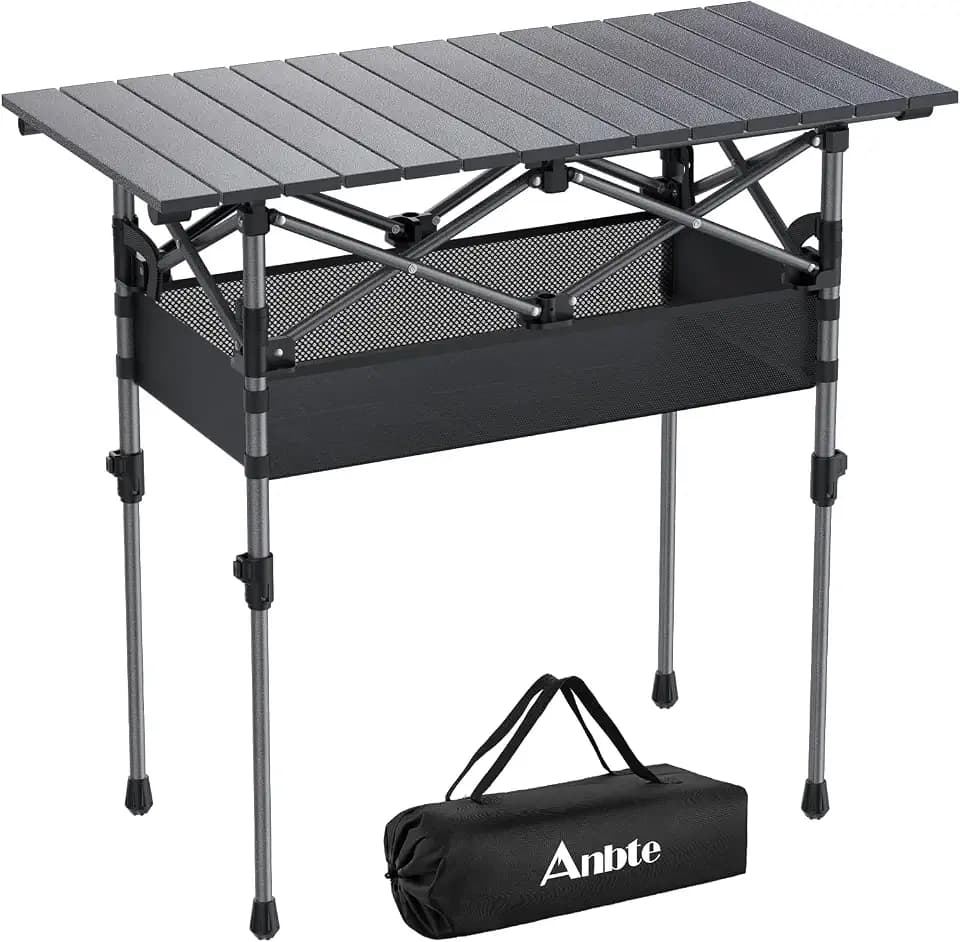 Anbte 3ft Aluminum Roll Top Folding Camping Table, Portable, 32”X16”, Black