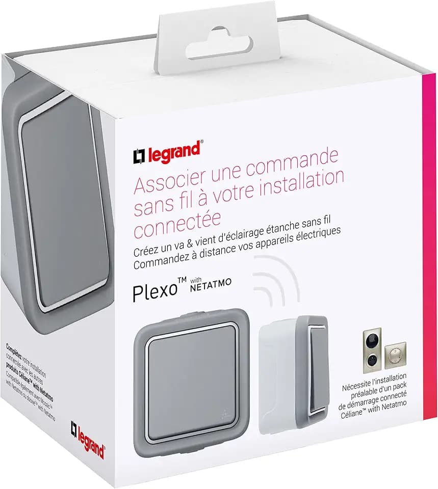 LEGRAND, Schalter Plexo 55 with Netatmo, integrierte Tasterschnittstelle, Farbe: Grau, inkl. Batterie, IP 55, Reichweite 185m, 069794