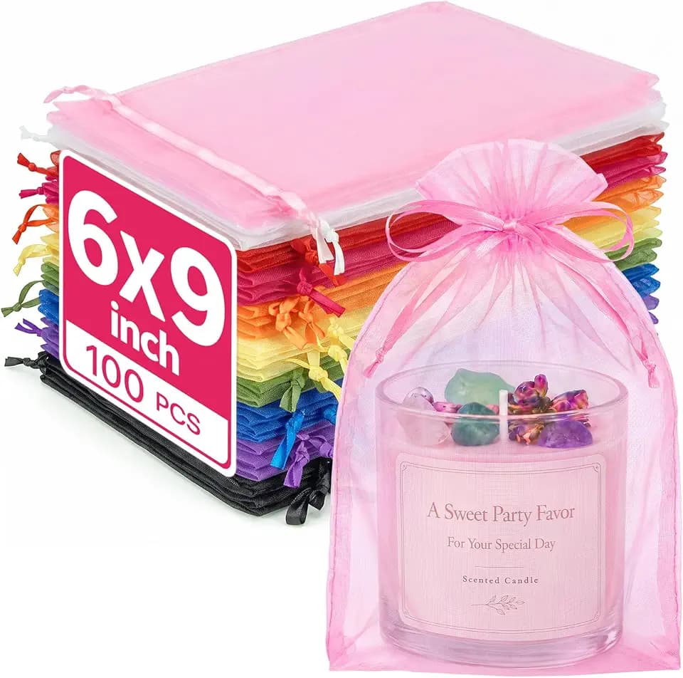 Crweety 100PCS Large Organza Bags 6x9'', Multicolor Small Gift Bags Bulk