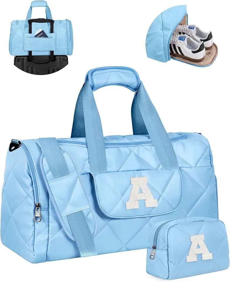 Elilier Gifts for Teen Girls Women, Travel Duffel Bag, Letter A