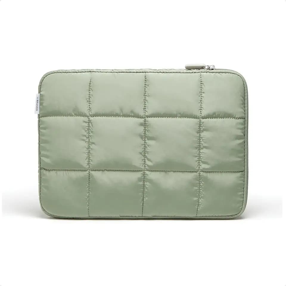 U Brands Nylon Puffy Zipping Medium Laptop Sleeve, 9.75" x 13", MacBook Bag, Laptop Case for MacBook Pro, MacBook Air, Chromebook, HP Computer, Matcha Green