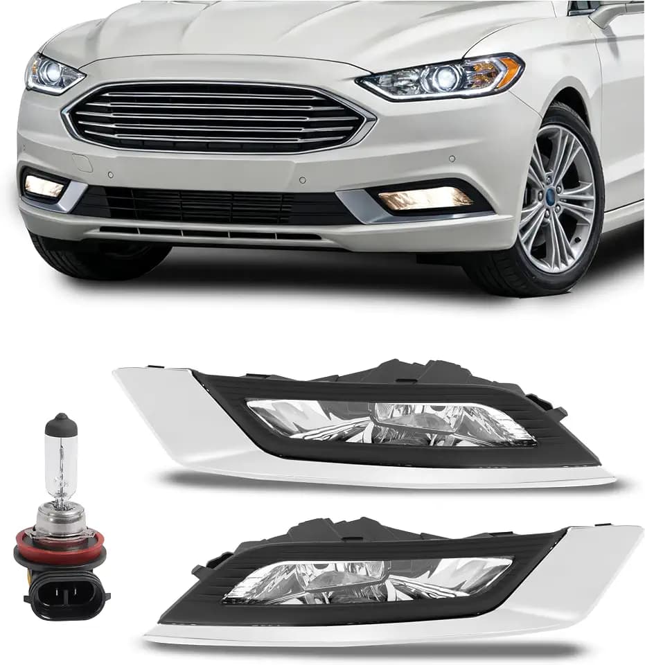 HECASA Pair Fog Light with Silvery Bezel Compatible with 17-20 Ford Fusion