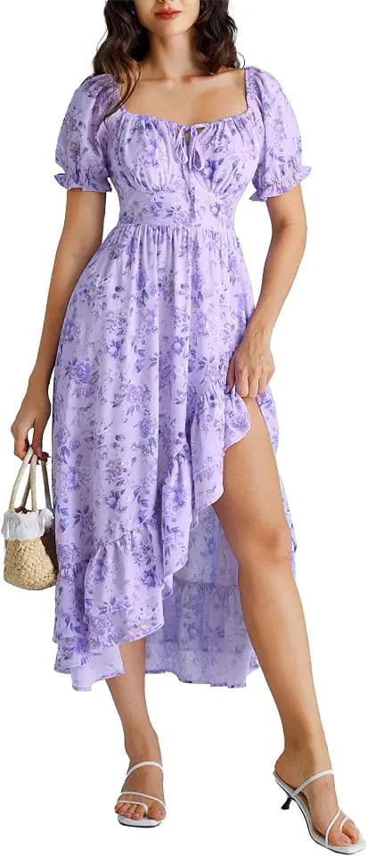 SCARLET DARKNESS Damen Viktorianisches Cottagecore Lang Blumen Sommerkleid