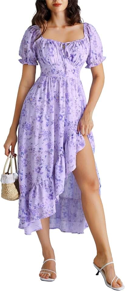 SCARLET DARKNESS Damen Viktorianisches Cottagecore Lang Blumen Sommerkleid