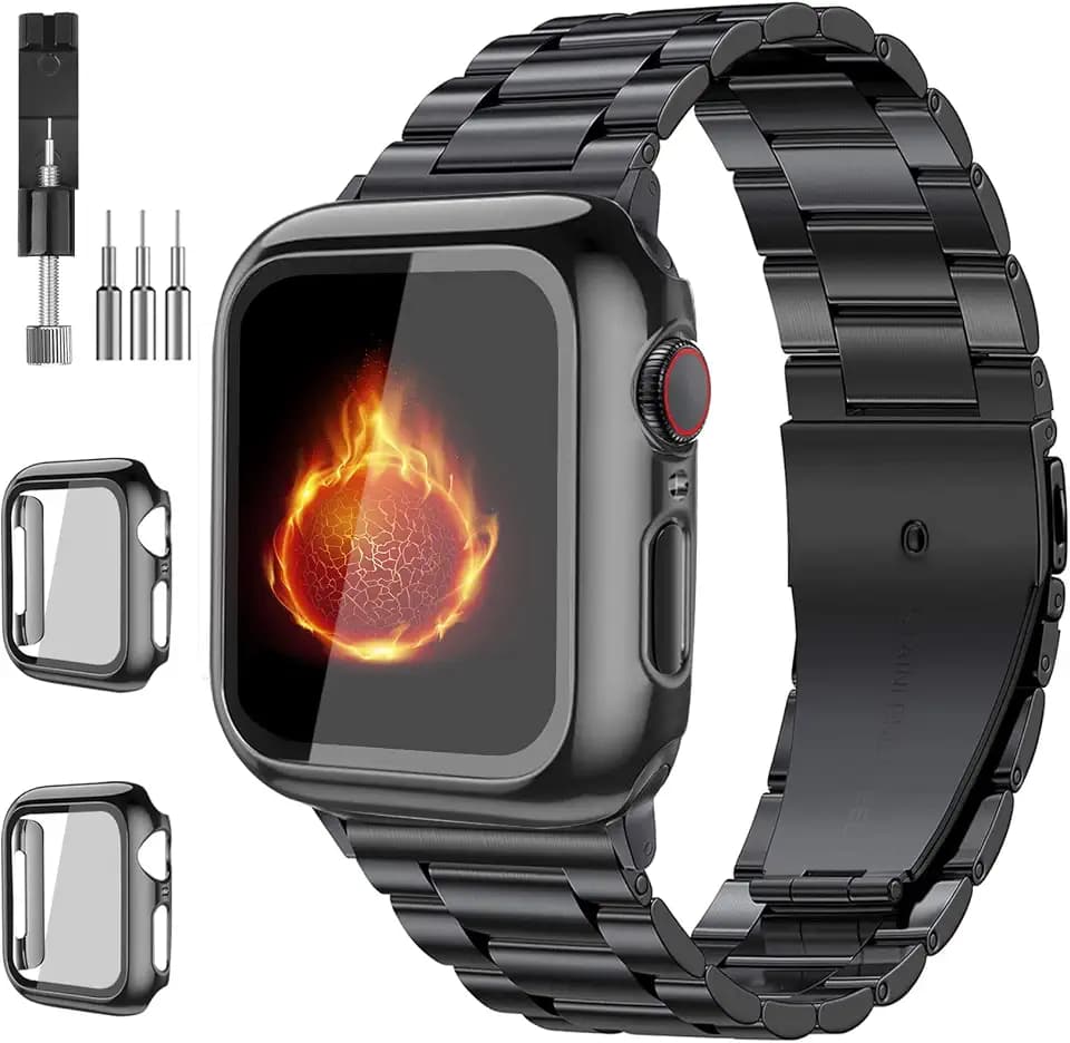 Bekomo Metal Band with Case Compatible for Apple Watch Bands Men Women