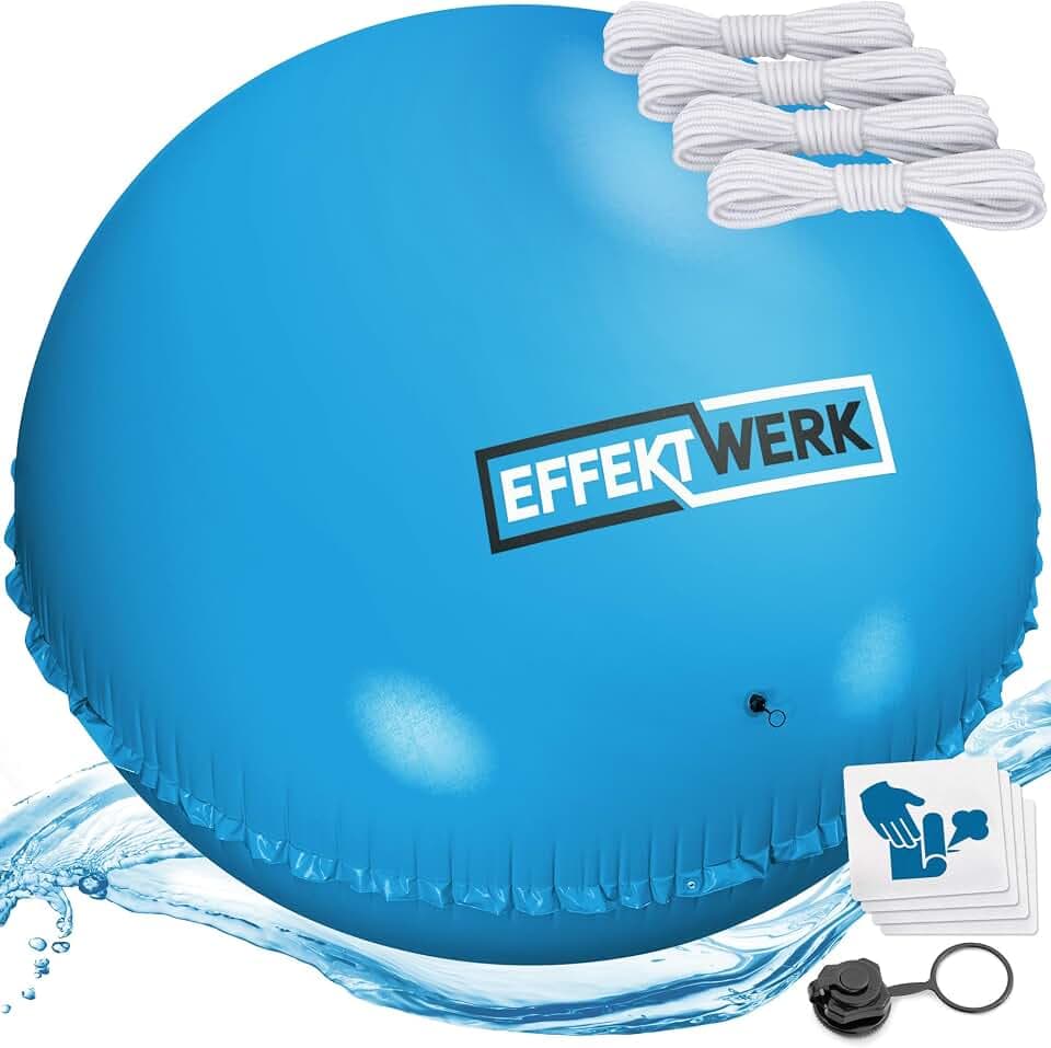 Poolkissen für den Winter - 4m Riesiges Aufblasbares Luftkissen / Eis-Ausgleicher für Aufstellpools mit 5m Seil, Flicken und Ventilkappe