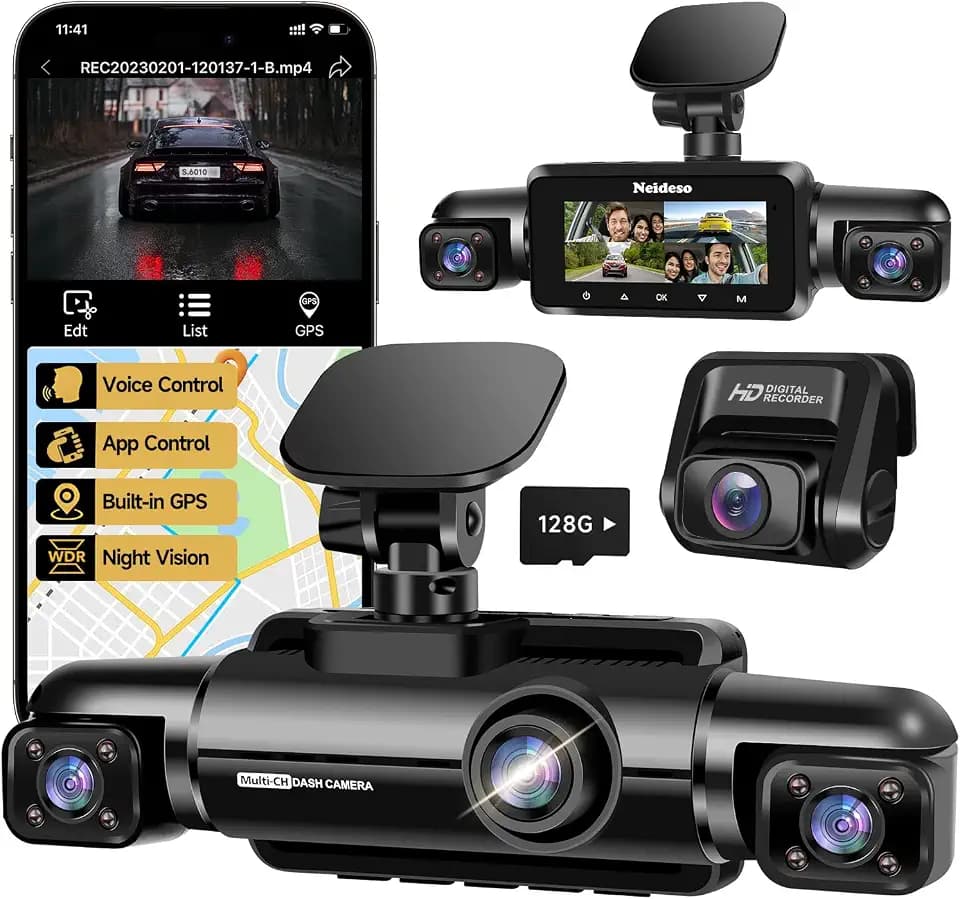 Neideso 360° Dash Cam Front and Rear Inside, 4 Channel Dash Camera for Car