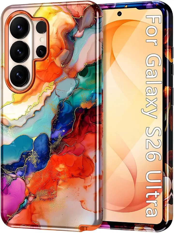 Btscase for Samsung Galaxy S26 Ultra Case, [Military Grade Drop Tested] Marble Pattern Design Slim Rugged Shockproof Women Girls Men Protective Anti-Scratch Cover, Deep Orange