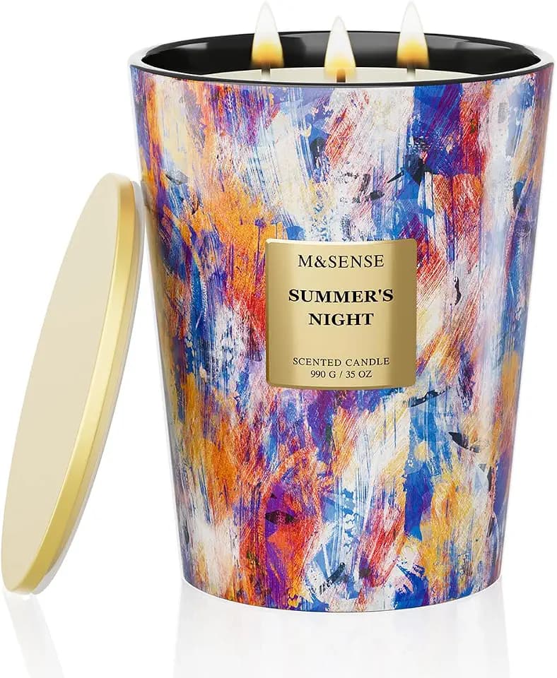 M&SENSE Große Duftkerze im Glas, Sommernacht Scented Candle, 150 Stunden Brenndauer mit 3 Dochten, XXL-Kerze aus 990g Sojawachs zur Entspannung, Geschenk für Frauen, Weihnachten, Geburtstag, Muttertag