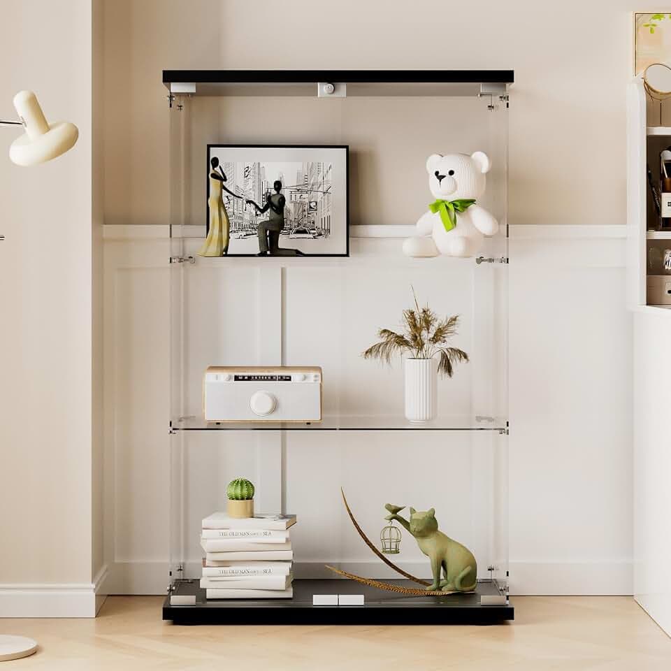 Glasvitrine Standvitrine in Schwarz, 125x79x36,5CM Glas Vitrine
