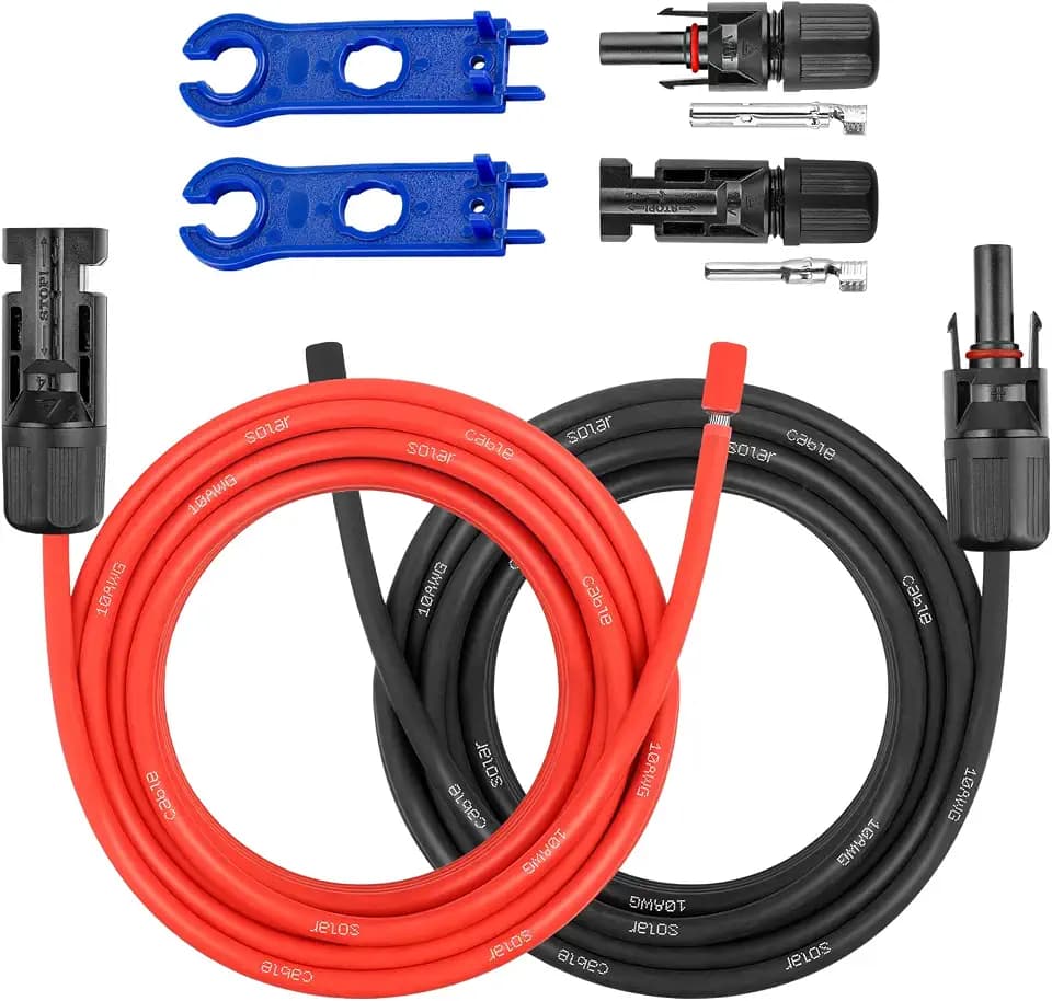 10AWG Solar Extension Panel Cable - 20FT Solar Wire with Waterproof Female and Male Connector and Solar Panel Adaptor Kit Tool PV Wire for RV, Home, Boat, Solar Panels(20feet Red + 20feet Black)