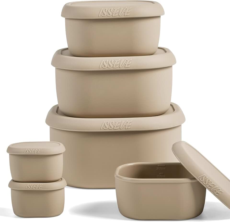 ISSEVE 6Pcs/Set Nesting Silicone Food Storage Containers with Lids