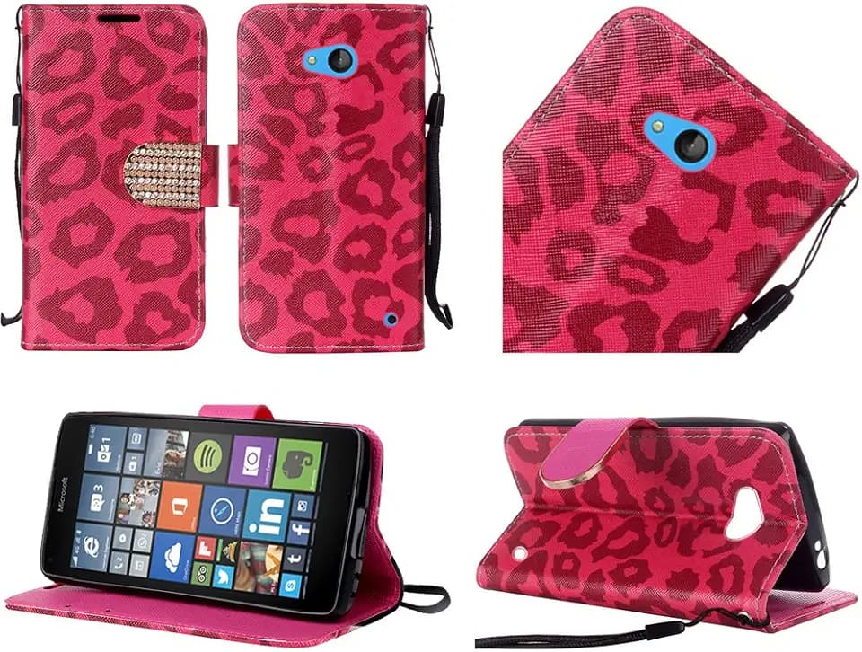 HR Wireless Carrying Case for Nokia Lumia 640 - Retail Packaging - Hot Pink Leopard