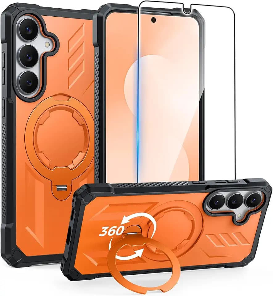 FNTCASE for Samsung Galaxy S25-FE Case with 360 Spin Magnetic Kickstand