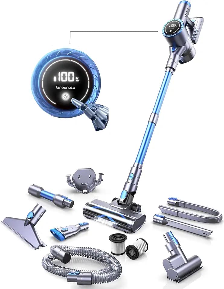 Greenote GSC60 Akku Staubsauger 33000Pa, Kabelloser Beutelloser Staubsauger mit Touchscreen, Bis zu 40 Min Laufzeit, 10 in 1 Ultraleiser Akkusauger Kabellos für Hartböden Teppich Tierhaare