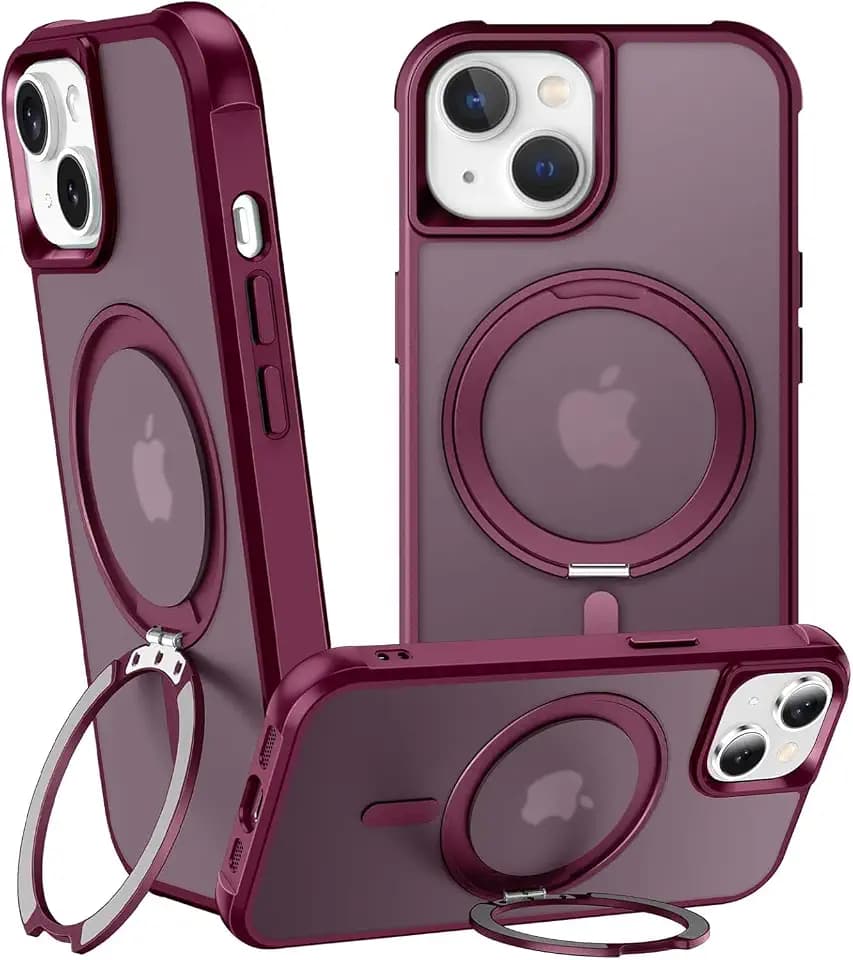 360°Magnetic Swivel Ring for iPhone 15 Plus Case-Wine Red