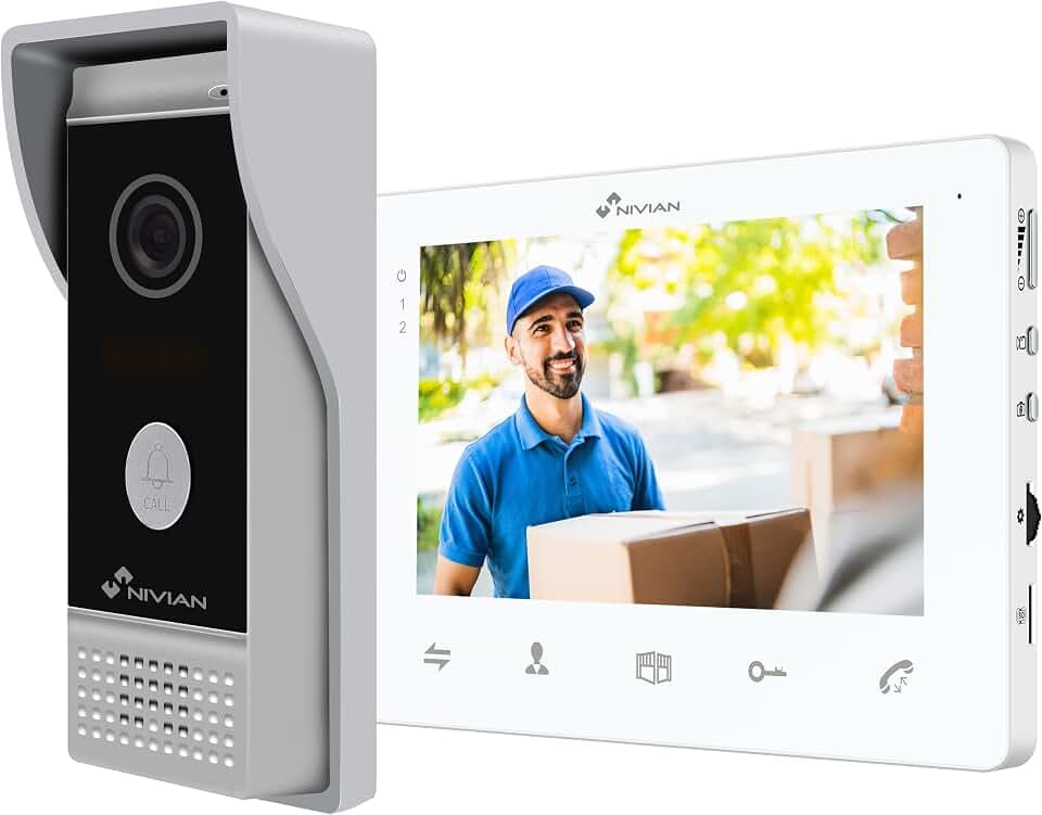NIVIAN 2-Draht-Video-Türsprechanlage, analog, mit 7-Zoll-Monitor, HQ-Innendisplay mit bidirektionalem Audio, IP65-Außenplatte mit Nachtsicht. Smart Security