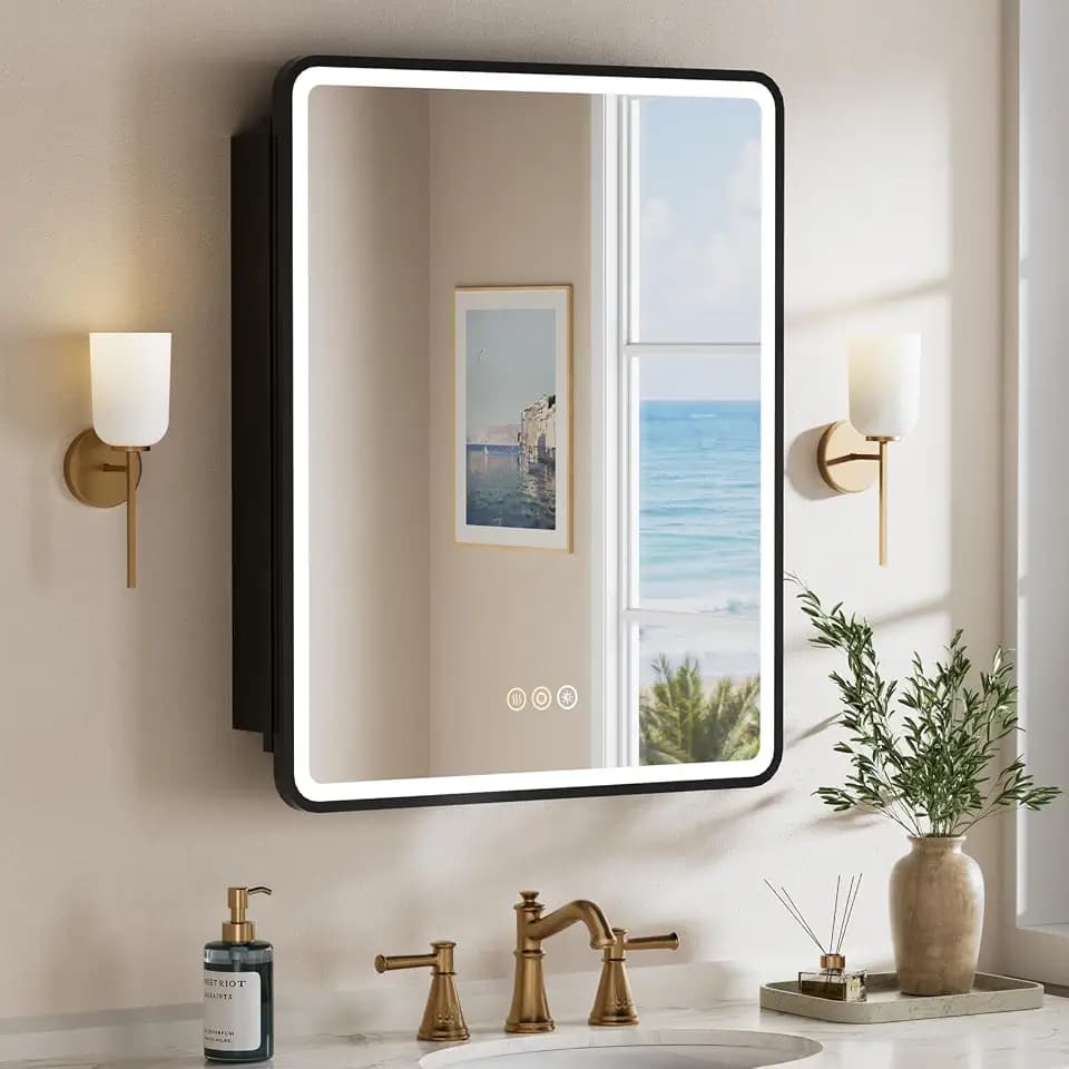 24x30 Inch Medicine Cabinet with Mirror and Lights for Bathroom, Black