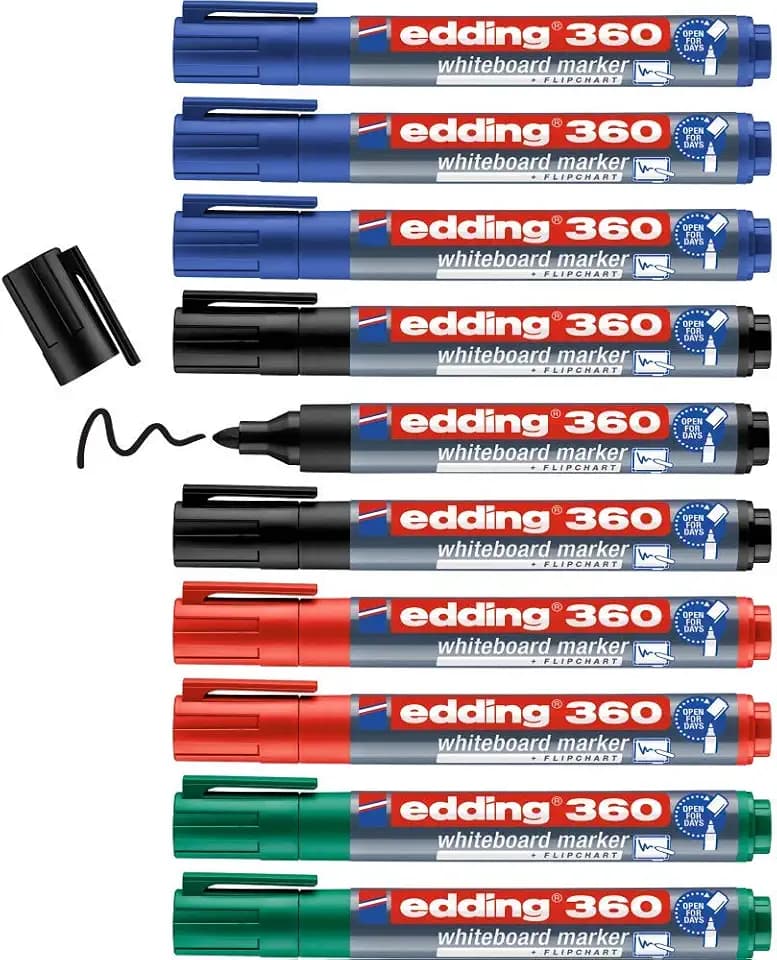 edding 360 Whiteboardmarker - bunte Farben - 10 Whiteboard Stifte - Rundspitze 1,5-3 mm - Boardmarker abwischbar - für Whiteboard, Flipchart, Magnettafel, Memoboard - Sketchnotes - nachfüllbar