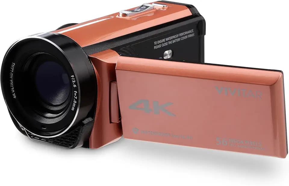 VIVITAR - 4K Camcorder Ultra HD Lens, 4K Camera for Video Recording with 56MP, 13MP Sensor, 3" Rotatable Full Color LCD Display, 18x Zoom, Waterproof 5M/ 16.4FT, Image Stabilization, Rose Gold