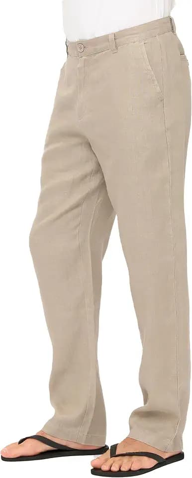 Men's 100% Linen Pants with Button Closure