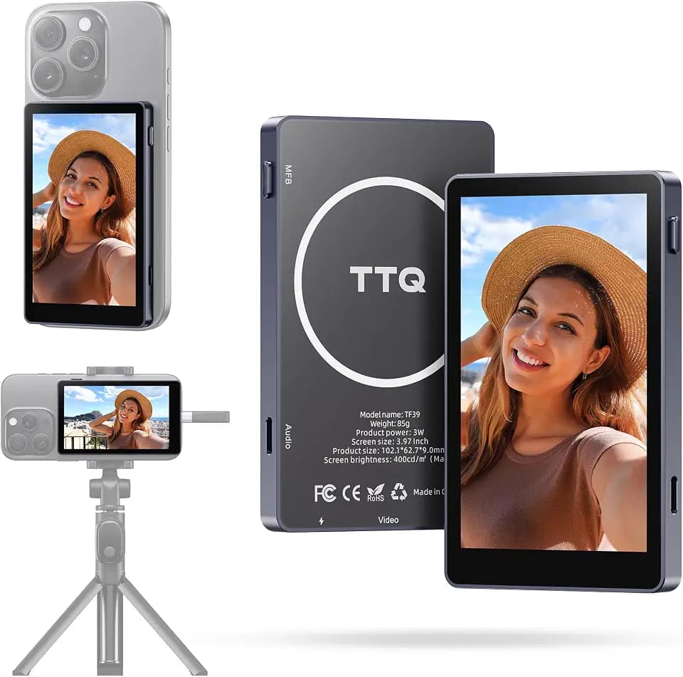 TTQ 4K 60fps Vlog Selfie Monitor Screen, Magnetic Phone Vlog Selfie Monitor