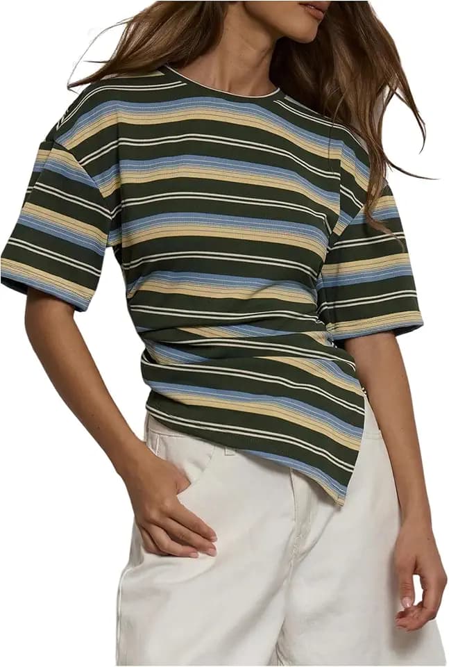 SOLY HUX Women's Striped T Shirt Split Asymmetrical Casual Summer Tee Tops