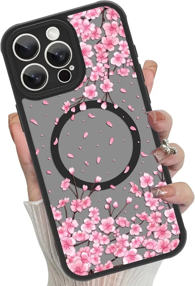 Magnetic Case Designed for iPhone 15 Pro Max,Pink Floral Flower