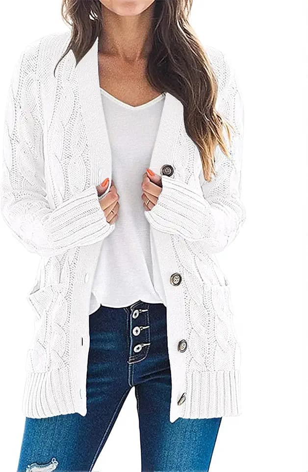 MEROKEETY Womens Fall 2026 Long Sleeve Cable Knit Cardigan Sweaters