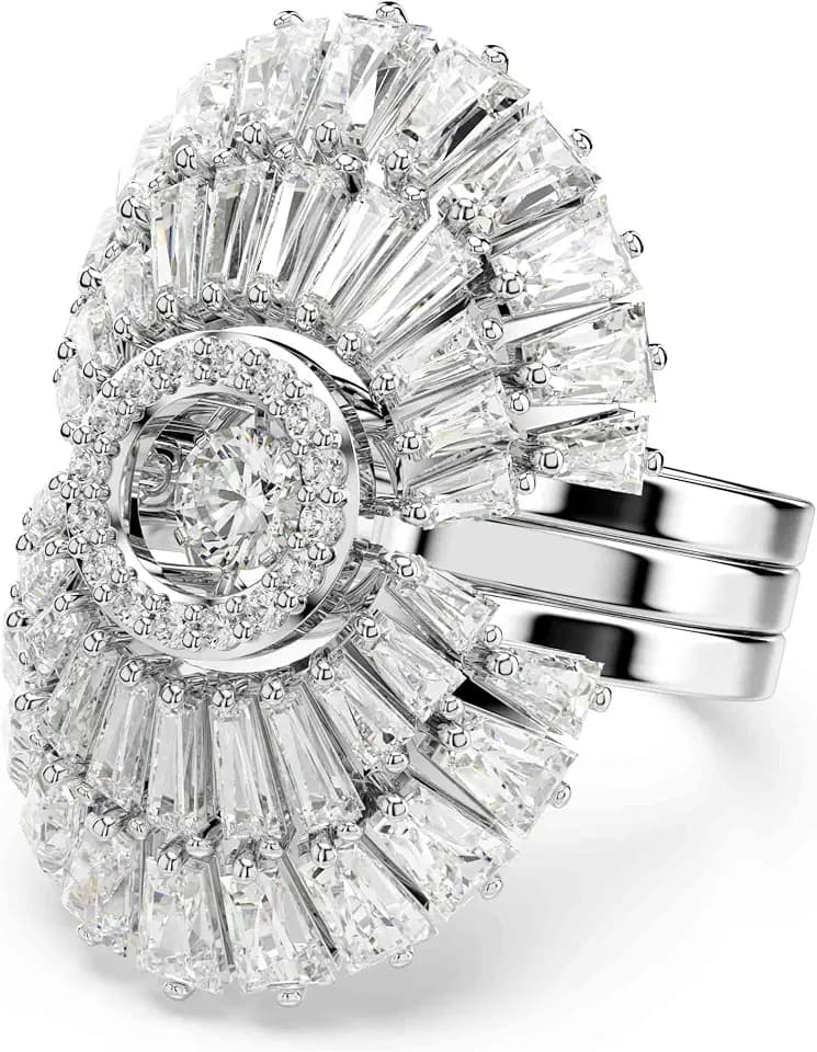 Swarovski Idyllia Kollektion Stapelring-Set, Muschelmotiv mit Klaren Gemischtschliff-Kristallen in Rhodinierter Fassung