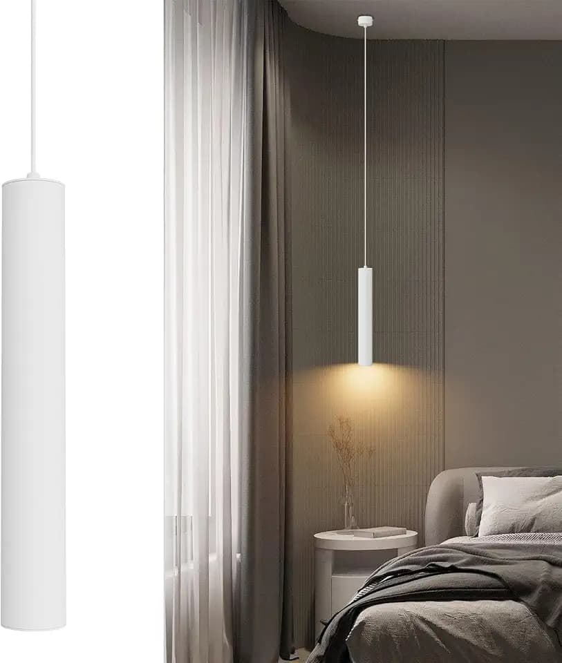 Klighten Pendelleuchte GU10 Zylinder, Hängelampe LED mit Leuchtmittel 5W 472LM, Pendellampe Höhenverstellbar Hängeleuchte für Küche Schlafzimmer Esstisch Wohnzimmer, Warmweiß 3000K, 50cm, Weiß