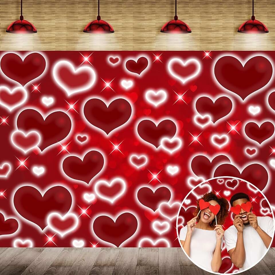 Red Heart Photo Backdrop 8x6FT Valentines Decorations Early 2000s Background for Photography 90s Women Happy Birthday Banner Old School Valentines Selfile Wall Decor