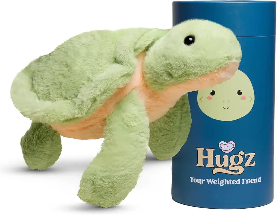 Hugz Official Shelly The Turtle - Premium Weighted Stuffed Animal Plushie 3.8 lb for Adults & Kids - Microwavable – Heatable & Coolable – Super Soft Fur – Gift Ready Tube Packaging